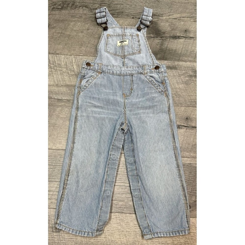 OshKosh Overalls Denim Toddler 24 Month Vestback Striped Train Conductor‎ Pants